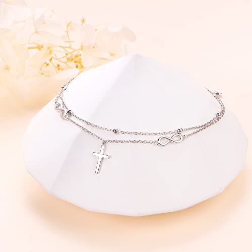 Anklet for Women 925 Sterling Silver Foot Adjustable Ankle Bracelet Jewelry - style: Infinity Cross