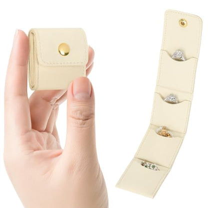 KUKUVR Mini Travel Jewelry Organizer Bag (Beige) | Foldable 4 Compartment, Gym Jewelry Holder Case, Ring Earring Necklace Storage Roll Pouch, Gift for Women - color: Beige