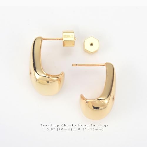 RENAIZ Bold Statement Hoop & Stud Earrings for Women – 14K Gold & Rhodium Plated Maximalist Jewelry, Chunky Geometric Boho Earrings, Hypoallergenic Non-Tarnish Trendy Gift - color: Yellow Gold, style: Teardrop