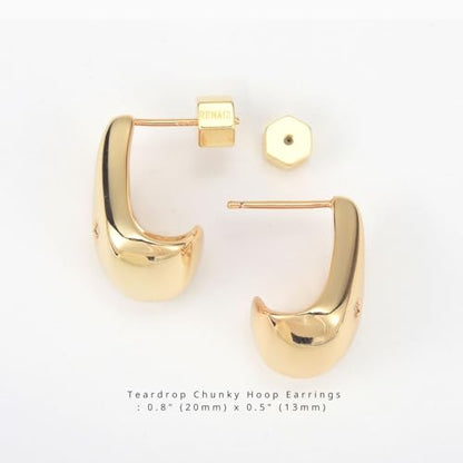 RENAIZ Bold Statement Hoop & Stud Earrings for Women – 14K Gold & Rhodium Plated Maximalist Jewelry, Chunky Geometric Boho Earrings, Hypoallergenic Non-Tarnish Trendy Gift - color: Yellow Gold, style: Teardrop