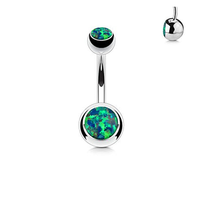 14GA Surgical Steel & Synthetic Opal Resin Belly Button Rings for Women | 3/8" Length, 5mm x 8mm Ball, Classic Look, Super High Quality - style: 6- Opal Green