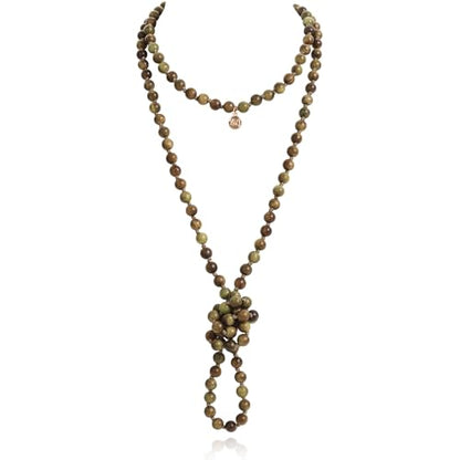 Firstmeet Fashion Natural Round Wood Beads 60'' Long Strand Art Deco Necklace for Women - color: Green LT