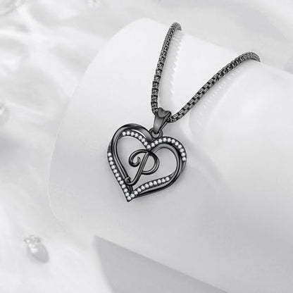 INFUSEU Unique Initial Necklaces for Women Girls Small Heart Letter Jewelry, Meaningful Personalized Gifts - style: P