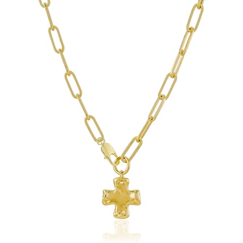 Chunky Cross Necklace for Women Trendy 14K Gold Silver Plated Statement Big Cross Pendant Paperclip Chain Charm Necklaces Religious Faith Easter Basket Stuffers Baptism Costume Jewelry Gift - color: Gold-Lobster Clasp-0.8 inch pendant