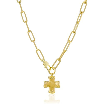 Chunky Cross Necklace for Women Trendy 14K Gold Silver Plated Statement Big Cross Pendant Paperclip Chain Charm Necklaces Religious Faith Easter Basket Stuffers Baptism Costume Jewelry Gift - color: Gold-Lobster Clasp-0.8 inch pendant