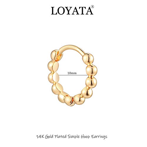 LOYATA Gold Huggie Hoop Earrings 14K Gold Plated Dainty Small Simple Hypoallergenic Jewelry Gift for Women - style: Beaded Gold