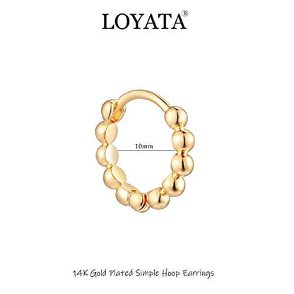 LOYATA Gold Huggie Hoop Earrings 14K Gold Plated Dainty Small Simple Hypoallergenic Jewelry Gift for Women - style: Beaded Gold