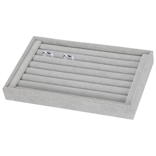uxcell Velvet 7 Slots Ring Organizer Jewelry Display Tray Showcase Ring Holder Velvet Jewelry Organizer Stand for Rings Earrings Grey - color: Gray