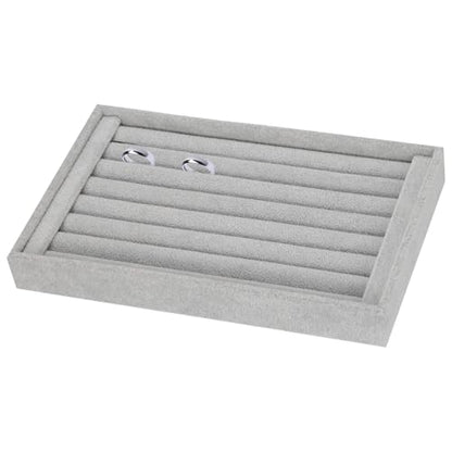 uxcell Velvet 7 Slots Ring Organizer Jewelry Display Tray Showcase Ring Holder Velvet Jewelry Organizer Stand for Rings Earrings Grey - color: Gray