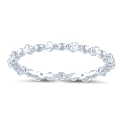SILVERCLOSEOUT Rhodium Plated Sterling Silver Womans Cz Cubic Zirconia Thin Stacking Eternity Band Ring Size 4-9