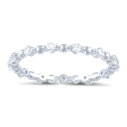 SILVERCLOSEOUT Rhodium Plated Sterling Silver Womans Cz Cubic Zirconia Thin Stacking Eternity Band Ring Size 4-9