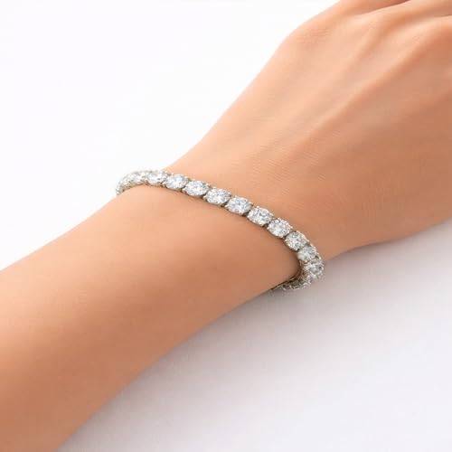 KEZEF Tennis Bracelet for Women, 7mm Round CZ, Silver Plated Brass, 6.5–8 Inch, Fold-Over Clasp - color: White CZ, size: 7 Inch