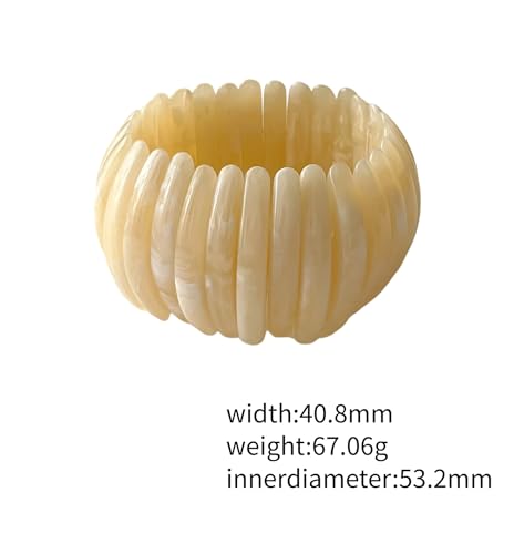 Boho Retro Acrylic Resin Stretch Bangle Bracelets Colorful Wide Chunky Irregular Geometric Tube Bead Wristband Statement Bracelet for Women Fashion Party Wedding Jewelry Gifts - color: Beige