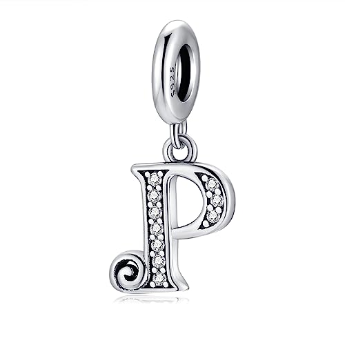 BETTY&SARAH 925 Sterling Silver Letter Charms for Bracelets and Necklace Alphabet Initial Pendant Jewelry Gift for Women - color: Pendant P