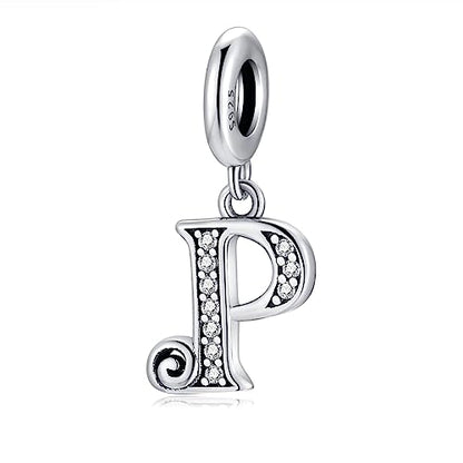 BETTY&SARAH 925 Sterling Silver Letter Charms for Bracelets and Necklace Alphabet Initial Pendant Jewelry Gift for Women - color: Pendant P