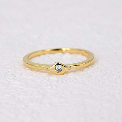 LEMON GRASS Sterling Silver Evil Eye Dainty Ring - color: 18K Yellow Gold Plating