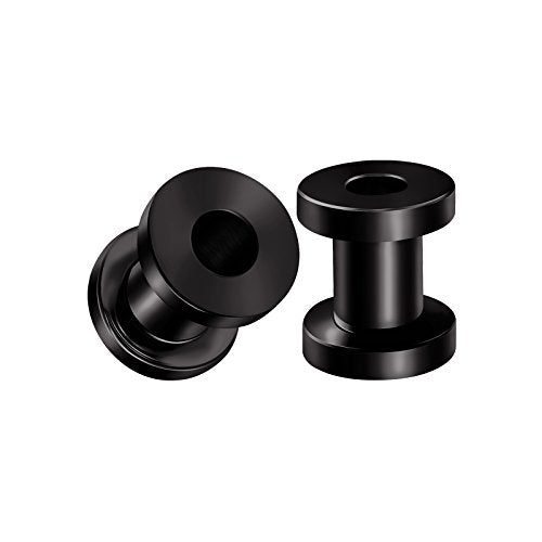 Pair of 316L Surgical Steel Black Anodized Screw-fit Piercing Jewelry Ear Stretching Lobe Plugs flesh Tunnel Earring - style: A07 2Pcs 4g (5mm)