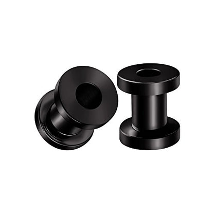 Pair of 316L Surgical Steel Black Anodized Screw-fit Piercing Jewelry Ear Stretching Lobe Plugs flesh Tunnel Earring - style: A07 2Pcs 4g (5mm)