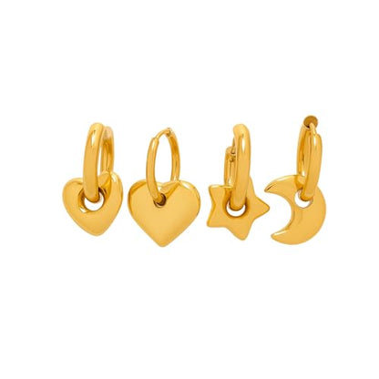 18K Gold Plated Huggie Hoop Earrings for Women, Waterproof Stainless Steel Celestial Moon Star Heart Charm Chunky Everyday Earrings - style: Star