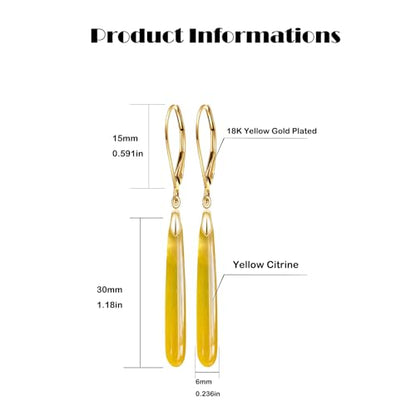 Natural Waterdrop Stone Drop Earrings,Yellow Gold Plated Real Genuine Teardrop Crystal Quartz Gemstone Dangle Earrings for Women Her - color: A02_Citrine