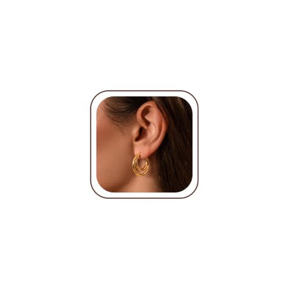 Robaice Chunky Huggie Earring for Women，14K Gold Plated Hoop Earrings | Gold Huggie 925 Sterling Silver Post Earrings, Statement Trendy Hoop Earring，Fashion Lightweight Jewelry Gifts for Women - color: Gold-D