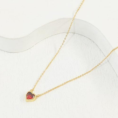 HERIER Cute Heart Necklace Dainty 18k Gold Plated Tiny Heart Pendant Choker Necklaces Small Gold Love Open Heart Chain Necklace for Women Simple Gold Necklace for Women Trendy Jewelry - color: Red Crystals Heart-Gold