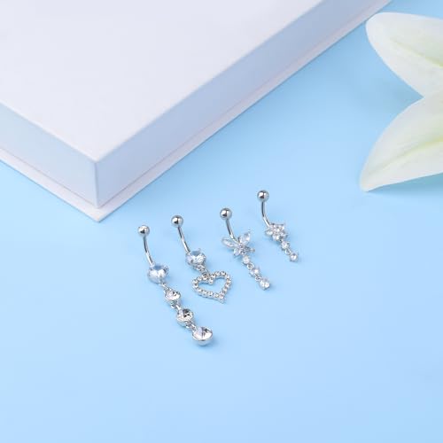 LEE&RO Belly Button Ring Dangle Stainless Steel Belly Rings 14G Belly Button Piercing Cute Navel Ring Belly Piercing Jewelry - style: 8Pcs-Silver