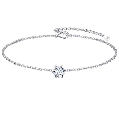 ChicSilver 925 Sterling Silver Anklets for Women, Simple Dainty Round/Heart Birthstone Ankle Bracelet Beach Foot Jewelry, 8.7-10.7 Inch Adjustable - color: 04. Round - April(Diamond)