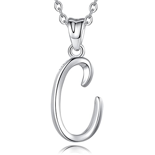 EUDORA Sterling Silver Initial Necklaces for Women, Classic 26 Letter Neckless Gifts for Girls, Sister, Mother Daughter, 18 inch Chain - style: C