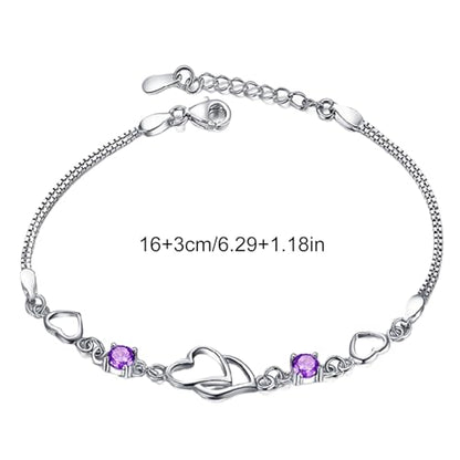 925 Sterling Silver Bracelets for Women Adjustable Love Heart Charm Chain Bracelets Fashion Jewelry Valentine's Day Gifts for Your Lover - color: 1-Silver