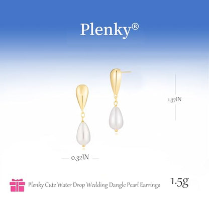 Plenky Pearl Earrings-14K Gold Plated Dainty Pearl Drop Simple Wedding CZ Dangle Dangling Cute Stud Earrings for Brides Earrings for Women Gifts - style: Teardrop Pearl Earrings