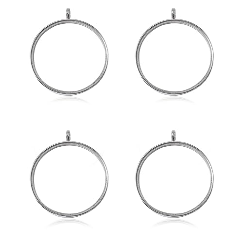 WANDIC Silver Photo Charms, 4 Pcs Screw Thread Round Memory Locket Pendants, Bridal Wedding Bouquet Frame for Bouquet or Car Decoration, Key Chain, Necklace Making, 40mm - size: 40mm