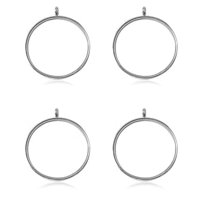 WANDIC Silver Photo Charms, 4 Pcs Screw Thread Round Memory Locket Pendants, Bridal Wedding Bouquet Frame for Bouquet or Car Decoration, Key Chain, Necklace Making, 40mm - size: 40mm