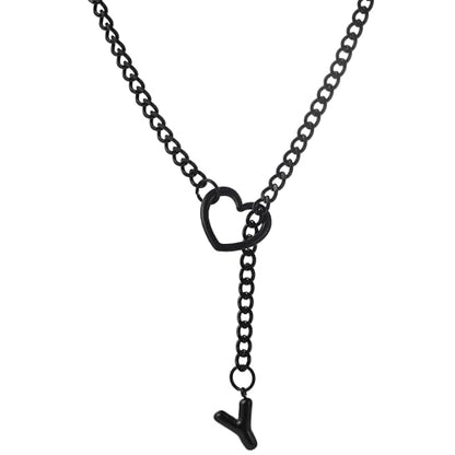 sroyte Black Heart Slip Chain Initial Necklaces for Women,Stainless Steel O-Ring Adjustable Lariat Heart Y-Necklace,Punk Gothic Cuban Collar Choker Necklace for women - color: Black Y
