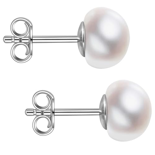 Impalsory Button Freshwater Pearl Stud Earrings for Women, Sterling Silver - color: Silver, size: 6.0-6.5mm