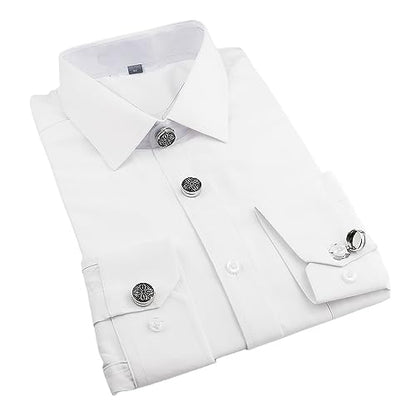 Mens Button Covers Tuxedo Shirt Cufflinks Alternative | Fake cufflinks and alternative fashion jewelry accessories for mens formal business dress shirts suits and groomsmen - color: G silver