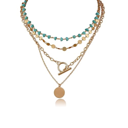Boho Necklaces for Women Layered Turquoise Beaded Choker Necklace Western Jewelry for Women Sequin Coin Necklace Country Necklace Bohemian Boho Jewelry for Women Western Necklaces Summer Beach Necklace - style: Style C