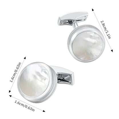 Mr.Van Men's Round Cufflinks, Classic Rhodium Plated Brass Cuff Links for Dress Shirt, Wedding, Business, Formal Occasions - color: Mother of Pearl