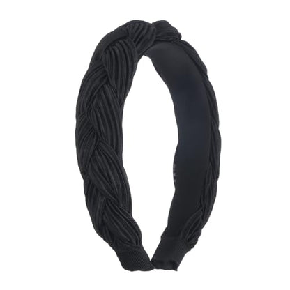 Madison Tyler Thick Headbands for Women | Wide Black Velvet Braided Cute Handmade Makeup Hair Band for Girls Thin Hair | Skincare and Boho Spring Headband for Washing Face - color: Black Velvet Headbands