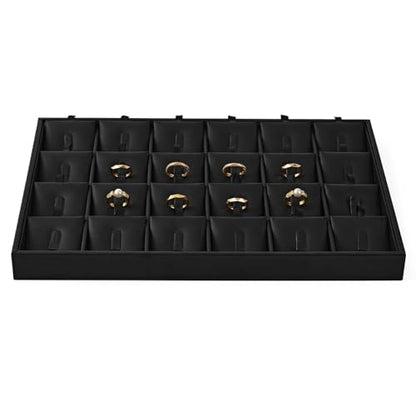 Oirlv Leather Ring Display Tray Black | Cushioned Holders Protect Rings, Perfect for Collection Display - style: P01707