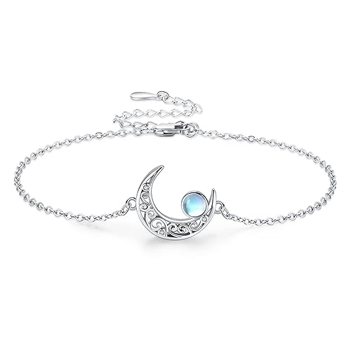 Moon Bracelet for Women 925 Sterling Silver Moonstone/Birthstone Moon Bracelet Butterfly/Dragonfly Bracelet Celtic Moon Butterfly Dragonfly Jewelry Gifts for Women - style: Moonstone-Silver