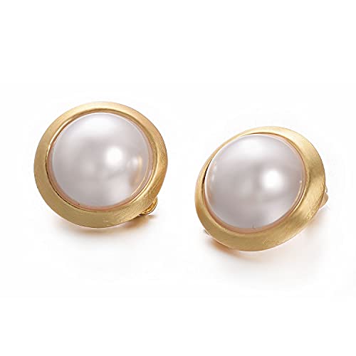 Yoursfs Clip on Earrings for Women Round Faux Pearl Earrings Clipon 18K Gold Plated Non Pierced Earring Jewelry - color: Yellow GP White Pearl Clips on