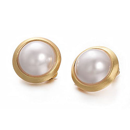 Yoursfs Clip on Earrings for Women Round Faux Pearl Earrings Clipon 18K Gold Plated Non Pierced Earring Jewelry - color: Yellow GP White Pearl Clips on