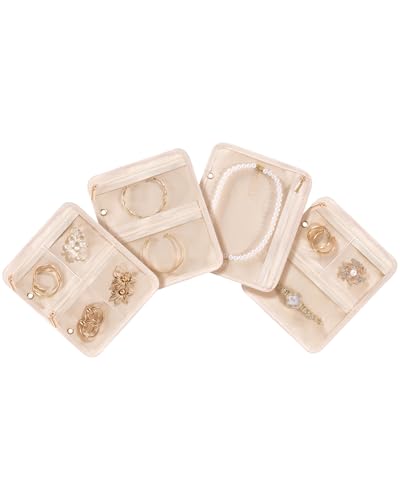 Lolalet Travel Jewelry Organizer Storage Bags, 4 Pcs Transparent Velvet Pouches with Compartments & Zippers for Jewelry Display of Earrings, Rings, Necklaces & Bracelets for Girls Women -Apricotpink - color: Apricotpink- 4PCS Inner Pouches