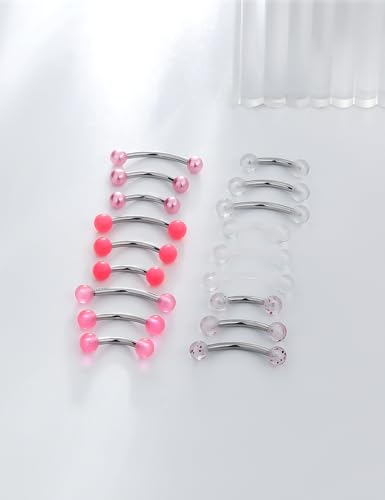 16g 6/8/10mm White/Pink/Black Eyebrow/Rook/Snug/Vertical-Labret/VCH/Snake-Eyes/Anti-Tragus/Christina/Daith/Belly-Button/Bridge/Hood/Surface Curved Barbell Piercing Jewelry for Women Men - color: Pink