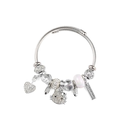 YouLuo Cute Necklace Charm Bracelet Set,Personalized Jewelry Gift for Women | Cute Charm Bracelet, Adjustable Stainless Steel Bracelet, Anime Cartoon Accessories Bracelets for Women Gift and Friendship - color: White
