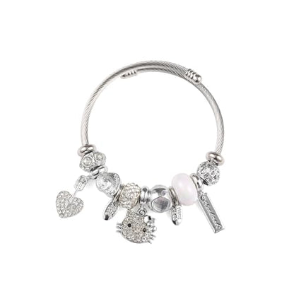 YouLuo Cute Necklace Charm Bracelet Set,Personalized Jewelry Gift for Women | Cute Charm Bracelet, Adjustable Stainless Steel Bracelet, Anime Cartoon Accessories Bracelets for Women Gift and Friendship - color: White