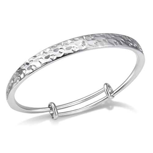 Hammered Texture Bracelet for Women - Maximum 8 inches Adjustable Cuff Bangle, Elegant Boho Chic Jewelry Silver & Gold - color: Silver-A