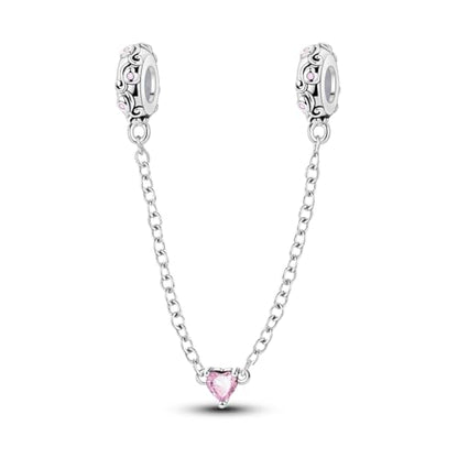 Hapour 925 Sterling Silver Safety Chain Charm for Bracelet Pendant Beads | Dragonfly Dangle Charm, Seashell Starfish Heart Clip Stopper Spacer Beads Jewelry - color: Pink Heart
