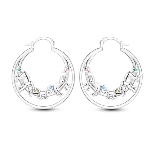 NARMO 925 Sterling Silver Earrings for Women Hypoallergenic Hoop Earrings - color: Elephant Family